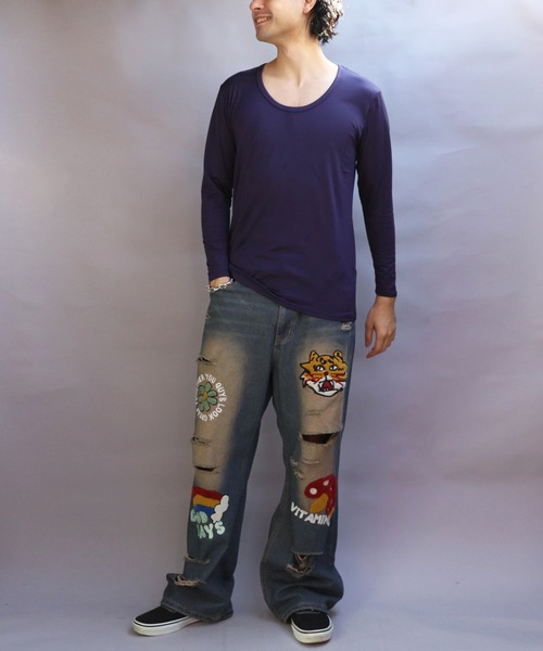 8(eight)(エイト)の「裏起毛ストレッチUネックロンT(Tシャツ/カットソー・メンズ・ネイビー/ホワイト/ブラック/チャコールグレー・SMALL/X-LARGE/MEDIUM/LARGE)」の21枚目の写真