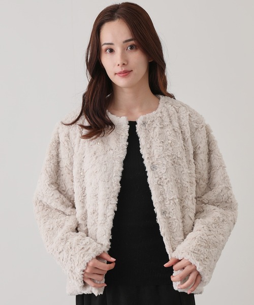 【セール】パール付きノーカラーファーコート（その他アウター）｜Jayro（ジャイロ）