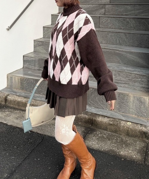 nemne store（ネンネストア）の「柄アソートニットボトルネック（ニット/セーター・レディース・ライトブルー/ネイビー/グレー系/ブラウン系/レッド系・SMALL/MEDIUM）」の3枚目の写真