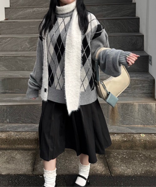 nemne store（ネンネストア）の「柄アソートニットボトルネック（ニット/セーター・レディース・ライトブルー/ネイビー/グレー系/ブラウン系/レッド系・SMALL/MEDIUM）」の20枚目の写真