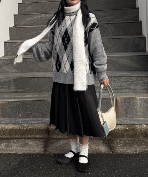 nemne store（ネンネストア）の「柄アソートニットボトルネック（ニット/セーター・レディース・ライトブルー/ネイビー/グレー系/ブラウン系/レッド系・SMALL/MEDIUM）」の18枚目の写真