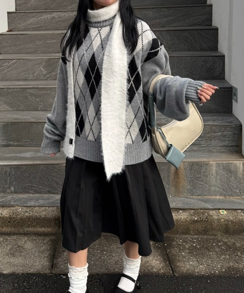 nemne store（ネンネストア）の「柄アソートニットボトルネック（ニット/セーター・レディース・ライトブルー/ネイビー/グレー系/ブラウン系/レッド系・SMALL/MEDIUM）」の17枚目の写真
