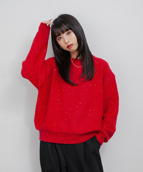 Chillfar（チルファー）の「デイリーカラフルスパンコールラメニット（ニット/セーター・レディース・ブラック/アイボリー/ブルー/グレー/ネイビー/レッド・FREE）」の6枚目の写真