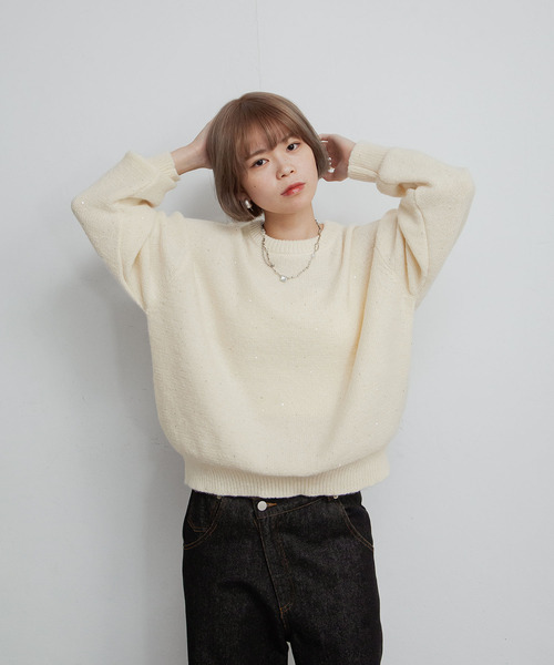 Chillfar（チルファー）の「デイリーカラフルスパンコールラメニット（ニット/セーター・レディース・ブラック/アイボリー/ブルー/グレー/ネイビー/レッド・FREE）」の11枚目の写真