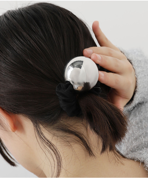 ヘアアクセサリー heyep  l Ball Scrunchie Metal Ball Leather Style Scrunchie-メタルボールレザー
