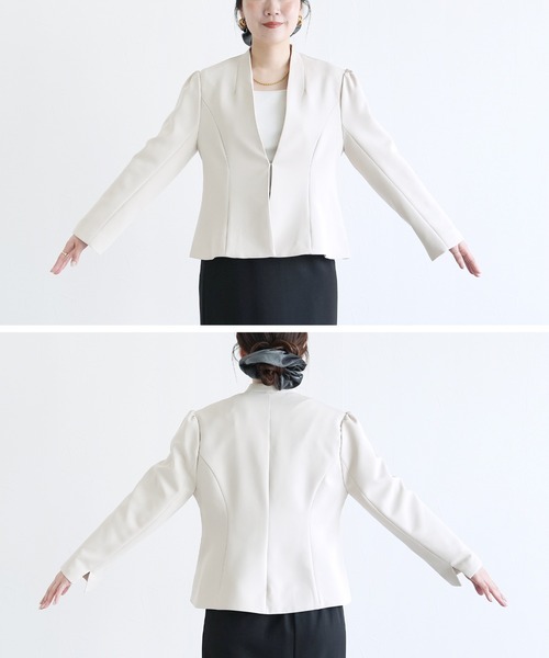 reca（レカ）の「ノーカラーフレアラインジャケット（スーツジャケット・レディース・ベージュ/ブラック・M）」の21枚目の写真