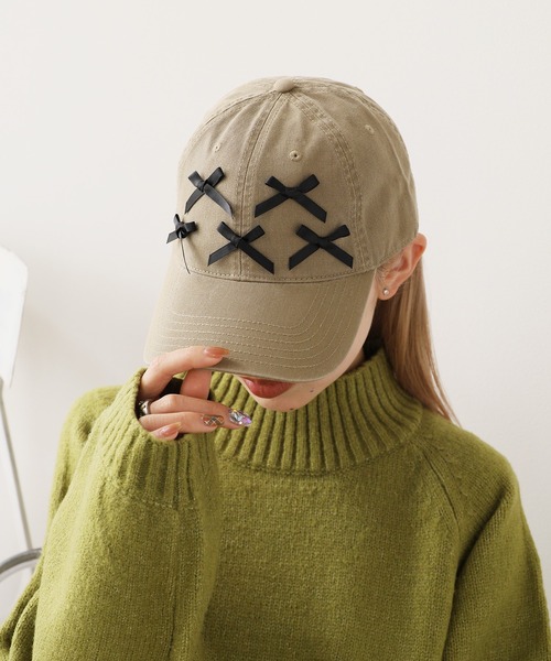 ROOPTOKYO（ループトウキョウ）の「Front Ribbon Cap 6 Panel Cap / フロント リボン キャップ 6パネルキャップ（キャップ・レディース・ホワイト/ブラウン/レッド/ダークグリーン/ブルー/ブラック/カーキ・FREE）」の5枚目の写真