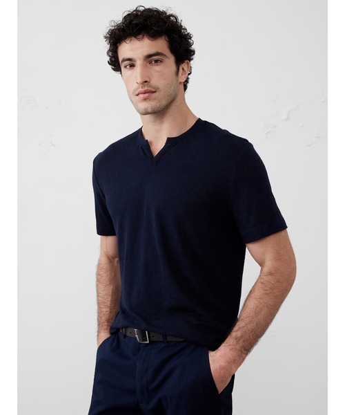 BANANA REPUBLIC FACTORY STORE(バナナリパブリック ファクトリーストア)の「BANANA REPUBLIC FACTORY STORE リネンブレンドTシャツ(Tシャツ/カットソー・メンズ・ブルー/ホワイト/ベージュ/ネイビー/ベージュ系その他・S/M/L/XL)」の4枚目の写真