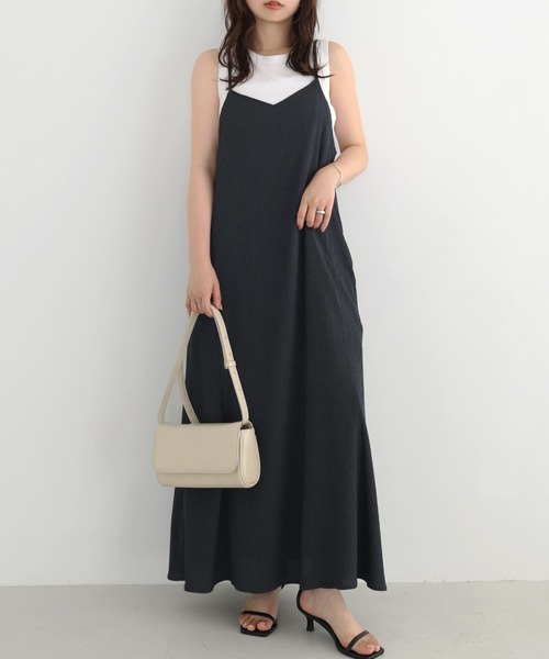 セール】バックオープンリボンロングキャミワンピース
