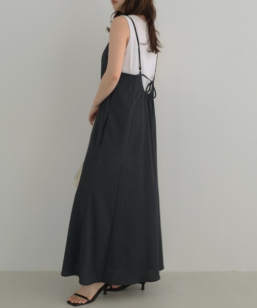 セール】バックオープンリボンロングキャミワンピース