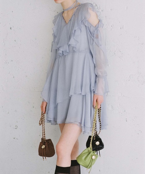 snidel Sustainableプリントフリルミニワンピース セール】Sustainableプリントフリルミニワンピース（ワンピース