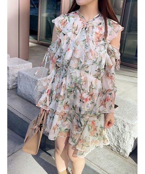 セール】Sustainableプリントフリルミニワンピース（ワンピース