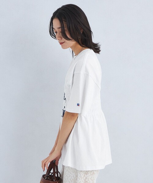 Russell Athletic（ラッセルアスレティック）の「【別注】＜RUSSELL ATHLETIC＞シャーリング プリント Tシャツ（Tシャツ/カットソー・レディース・オフホワイト/ブラック/ライトブルー・FREE）」の8枚目の写真