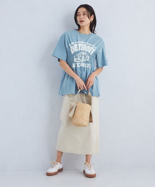 Russell Athletic（ラッセルアスレティック）の「【別注】＜RUSSELL ATHLETIC＞シャーリング プリント Tシャツ（Tシャツ/カットソー・レディース・オフホワイト/ブラック/ライトブルー・FREE）」の13枚目の写真