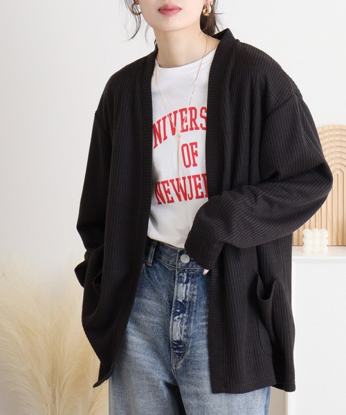 FUNALIVE(ファンアライブ)の「Rib knit no-collar cardigan / 畔編みノーカラーカーデ unisex(カーディガン/ボレロ・メンズ・ブラック/サックスブルー/ベージュ・L/M/XL)」の2枚目の写真
