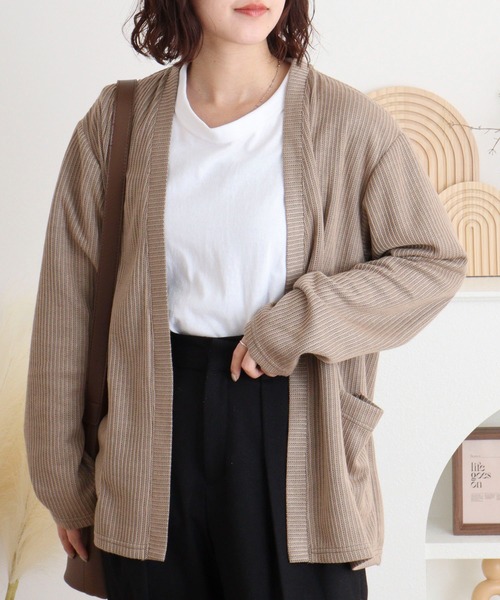 FUNALIVE(ファンアライブ)の「Rib knit no-collar cardigan / 畔編みノーカラーカーデ unisex(カーディガン/ボレロ・メンズ・ブラック/サックスブルー/ベージュ・L/M/XL)」の5枚目の写真