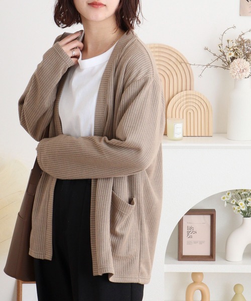 FUNALIVE(ファンアライブ)の「Rib knit no-collar cardigan / 畔編みノーカラーカーデ unisex(カーディガン/ボレロ・メンズ・ブラック/サックスブルー/ベージュ・L/M/XL)」の6枚目の写真