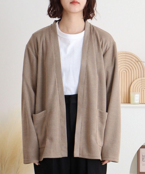 FUNALIVE(ファンアライブ)の「Rib knit no-collar cardigan / 畔編みノーカラーカーデ unisex(カーディガン/ボレロ・メンズ・ブラック/サックスブルー/ベージュ・L/M/XL)」の8枚目の写真