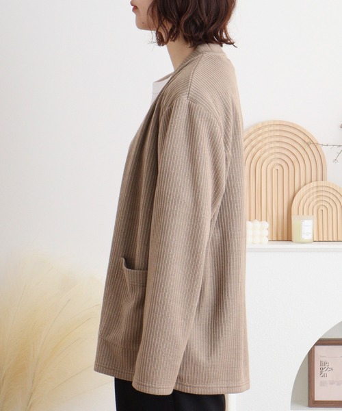 FUNALIVE(ファンアライブ)の「Rib knit no-collar cardigan / 畔編みノーカラーカーデ unisex(カーディガン/ボレロ・メンズ・ブラック/サックスブルー/ベージュ・L/M/XL)」の9枚目の写真