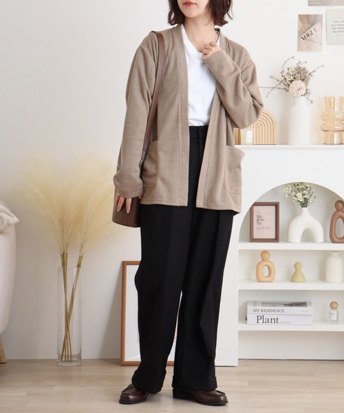 FUNALIVE(ファンアライブ)の「Rib knit no-collar cardigan / 畔編みノーカラーカーデ unisex(カーディガン/ボレロ・メンズ・ブラック/サックスブルー/ベージュ・L/M/XL)」の7枚目の写真
