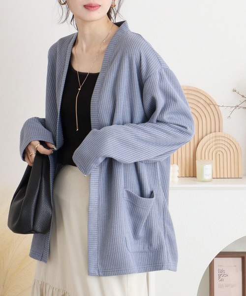 FUNALIVE(ファンアライブ)の「Rib knit no-collar cardigan / 畔編みノーカラーカーデ unisex(カーディガン/ボレロ・メンズ・ブラック/サックスブルー/ベージュ・L/M/XL)」の20枚目の写真