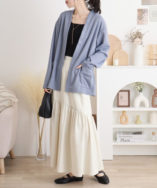 FUNALIVE(ファンアライブ)の「Rib knit no-collar cardigan / 畔編みノーカラーカーデ unisex(カーディガン/ボレロ・メンズ・ブラック/サックスブルー/ベージュ・L/M/XL)」の21枚目の写真