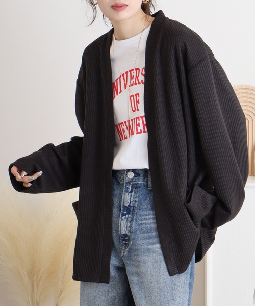 FUNALIVE(ファンアライブ)の「Rib knit no-collar cardigan / 畔編みノーカラーカーデ unisex(カーディガン/ボレロ・メンズ・ブラック/サックスブルー/ベージュ・L/M/XL)」の16枚目の写真