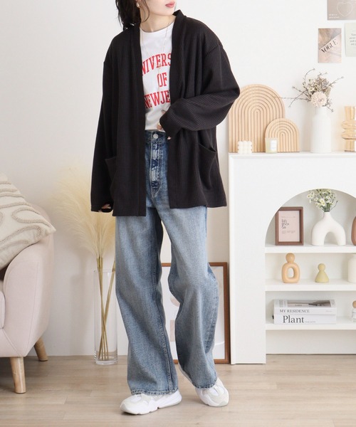 FUNALIVE(ファンアライブ)の「Rib knit no-collar cardigan / 畔編みノーカラーカーデ unisex(カーディガン/ボレロ・メンズ・ブラック/サックスブルー/ベージュ・L/M/XL)」の17枚目の写真