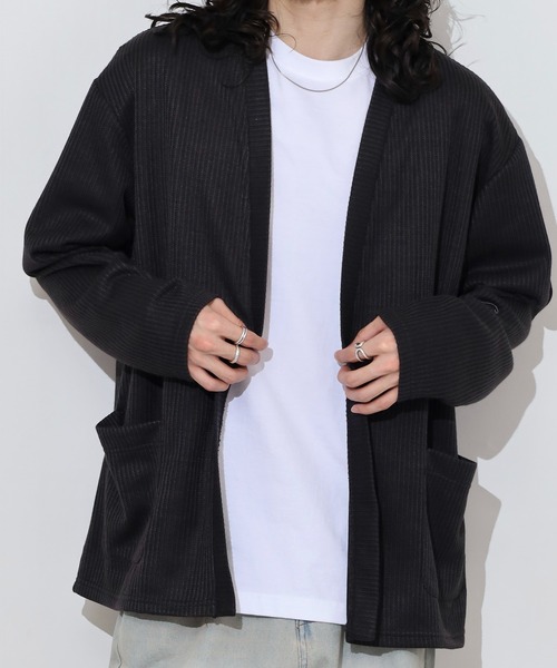 FUNALIVE(ファンアライブ)の「Rib knit no-collar cardigan / 畔編みノーカラーカーデ unisex(カーディガン/ボレロ・メンズ・ブラック/サックスブルー/ベージュ・L/M/XL)」の22枚目の写真