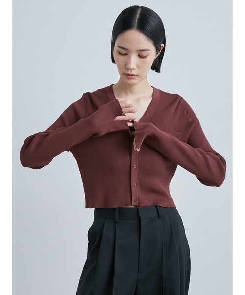 MIESROHE（ミースロエ）の「オーガニックリブニットカーディガン（カーディガン/ボレロ・レディース・イエロー/ホワイト/ブラウン/ダークネイビー・FREE）」の2枚目の写真