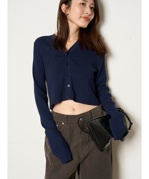 MIESROHE（ミースロエ）の「オーガニックリブニットカーディガン（カーディガン/ボレロ・レディース・イエロー/ホワイト/ブラウン/ダークネイビー・FREE）」の3枚目の写真