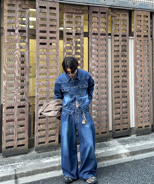 m.p studios サイドベルト ワイドフレアデニムパンツ MASONPRINCE