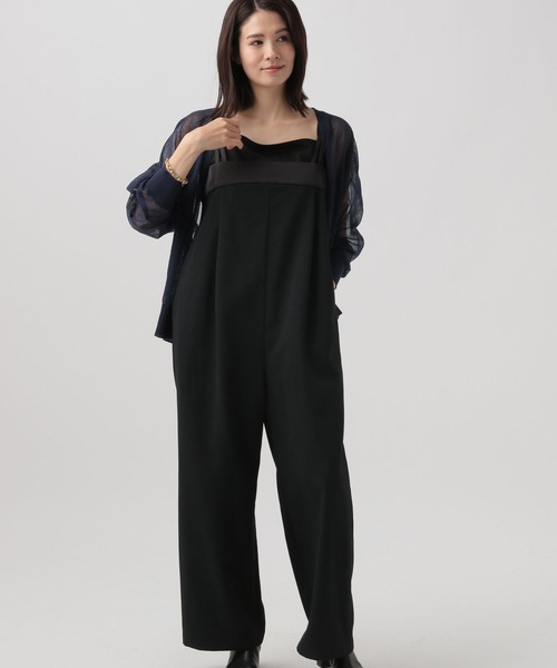 Elura(エルーラ)の「サテンコンビサロペット/989934(サロペット/オーバーオール・レディース・ブラック/ベージュ・FREE)」の1枚目の写真