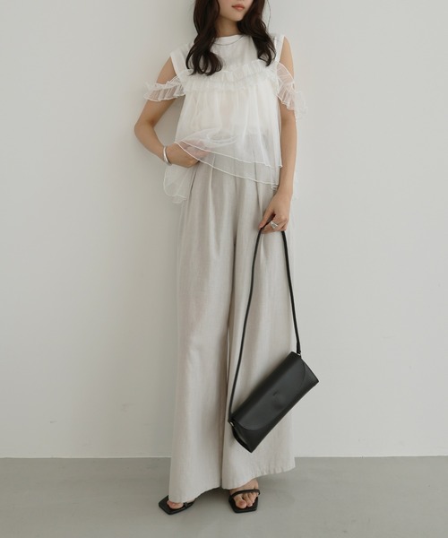 セール】ビスチェ風チュールドッキングノースリーブトップス（Tシャツ