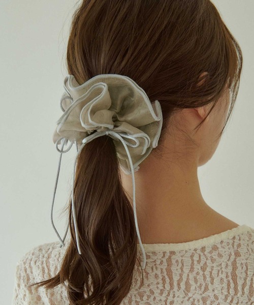 GOLDY（ゴールディ）の「リボン ハング パイピング シュシュ（シュシュ・レディース・オフホワイト/ライトブラウン/ブラック/ワイン/ベージュ・FREE）」の9枚目の写真