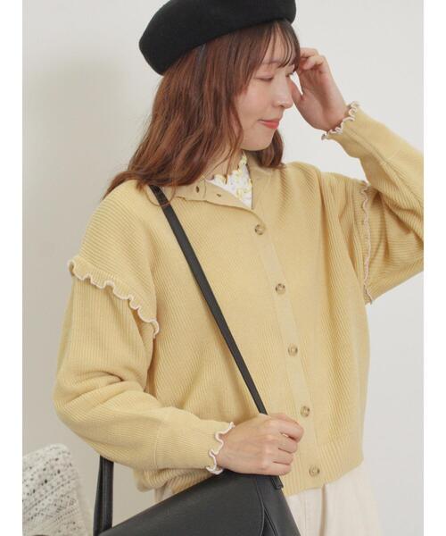 Samansa Mos2(サマンサ モスモス)の「配色メロー畦編みニットカーディガン(カーディガン/ボレロ・レディース・グリーン/ブラック/キナリ/イエロー・F)」の4枚目の写真