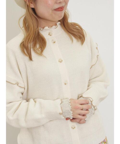 Samansa Mos2(サマンサ モスモス)の「配色メロー畦編みニットカーディガン(カーディガン/ボレロ・レディース・グリーン/ブラック/キナリ/イエロー・F)」の2枚目の写真