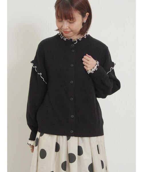 Samansa Mos2(サマンサ モスモス)の「配色メロー畦編みニットカーディガン(カーディガン/ボレロ・レディース・グリーン/ブラック/キナリ/イエロー・F)」の3枚目の写真