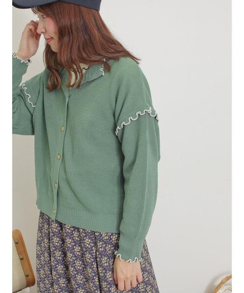 Samansa Mos2(サマンサ モスモス)の「配色メロー畦編みニットカーディガン(カーディガン/ボレロ・レディース・グリーン/ブラック/キナリ/イエロー・F)」の15枚目の写真