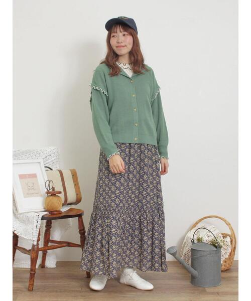 Samansa Mos2(サマンサ モスモス)の「配色メロー畦編みニットカーディガン(カーディガン/ボレロ・レディース・グリーン/ブラック/キナリ/イエロー・F)」の16枚目の写真