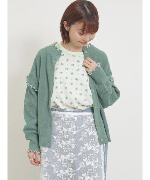 Samansa Mos2(サマンサ モスモス)の「配色メロー畦編みニットカーディガン(カーディガン/ボレロ・レディース・グリーン/ブラック/キナリ/イエロー・F)」の12枚目の写真