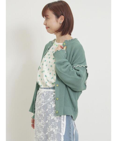 Samansa Mos2(サマンサ モスモス)の「配色メロー畦編みニットカーディガン(カーディガン/ボレロ・レディース・グリーン/ブラック/キナリ/イエロー・F)」の13枚目の写真
