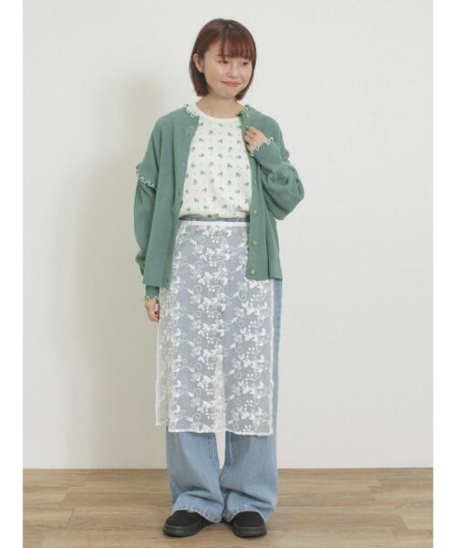 Samansa Mos2(サマンサ モスモス)の「配色メロー畦編みニットカーディガン(カーディガン/ボレロ・レディース・グリーン/ブラック/キナリ/イエロー・F)」の5枚目の写真