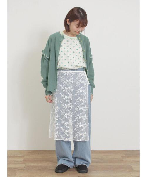 Samansa Mos2(サマンサ モスモス)の「配色メロー畦編みニットカーディガン(カーディガン/ボレロ・レディース・グリーン/ブラック/キナリ/イエロー・F)」の8枚目の写真