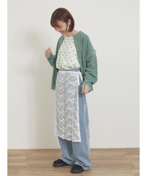 Samansa Mos2(サマンサ モスモス)の「配色メロー畦編みニットカーディガン(カーディガン/ボレロ・レディース・グリーン/ブラック/キナリ/イエロー・F)」の9枚目の写真