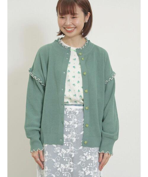 Samansa Mos2(サマンサ モスモス)の「配色メロー畦編みニットカーディガン(カーディガン/ボレロ・レディース・グリーン/ブラック/キナリ/イエロー・F)」の10枚目の写真