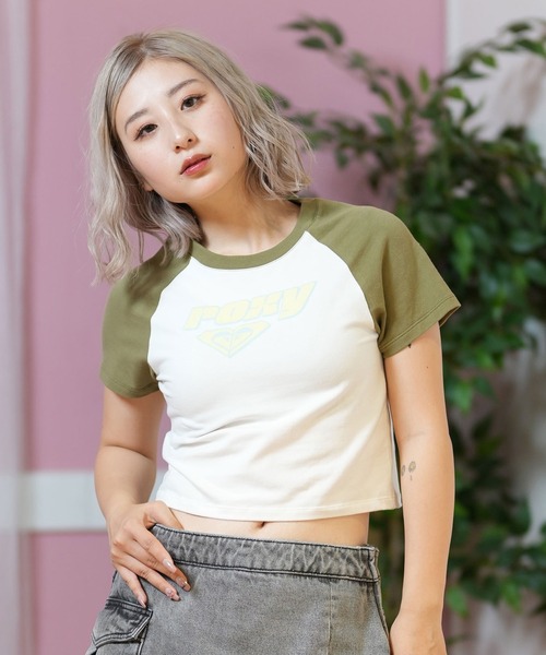 【美品】MOUSSY × ROXY コラボ Tシャツ イエロー チビT Y2K風 美品】MOUSSY × ROXY コラボ Tシャツ イエロー チビT Y2K風