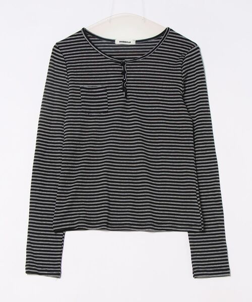 MEMECLE(メメクル)の「【 MEMECLE / メメクル 】ヘンリーネック ボーダーカットソー(Tシャツ/カットソー・レディース・ブラック/アイボリー・S/M/L)」の12枚目の写真