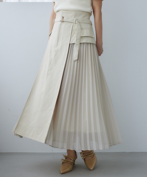 mysty woman（ミスティウーマン）の「サイドプリーツキリカエスカート  329046（スカート・レディース・ホワイト系その他/チャコールグレー・FREE）」の2枚目の写真