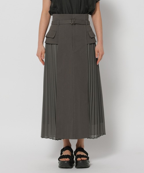 mysty woman（ミスティウーマン）の「サイドプリーツキリカエスカート  329046（スカート・レディース・ホワイト系その他/チャコールグレー・FREE）」の4枚目の写真